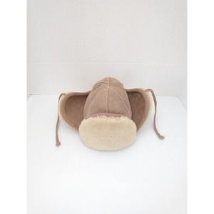 Vintage Leather Shearling Sheepskin Aviator/Pilot/Trapper Hat, Camel Tan, Medium